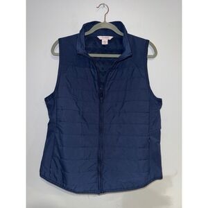 Tommy Bahama Golf Tennis Quilted Vest Womens XL Navy Full Zip Puffer Sleeveless